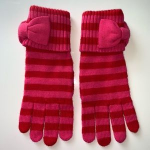 Kate Spade Red and Pink Striped Wool Gloves